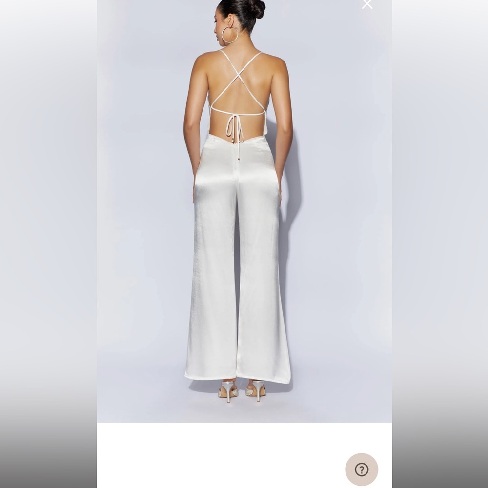 Satin cowl neck jumpsuit with open back in white